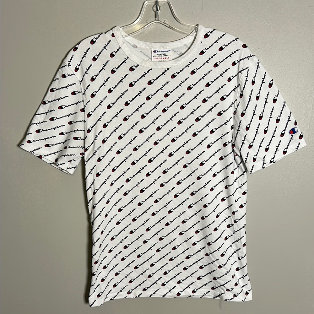 Vintage Champion All Over Print Heritage Collection Men’s Small T-Shirt White